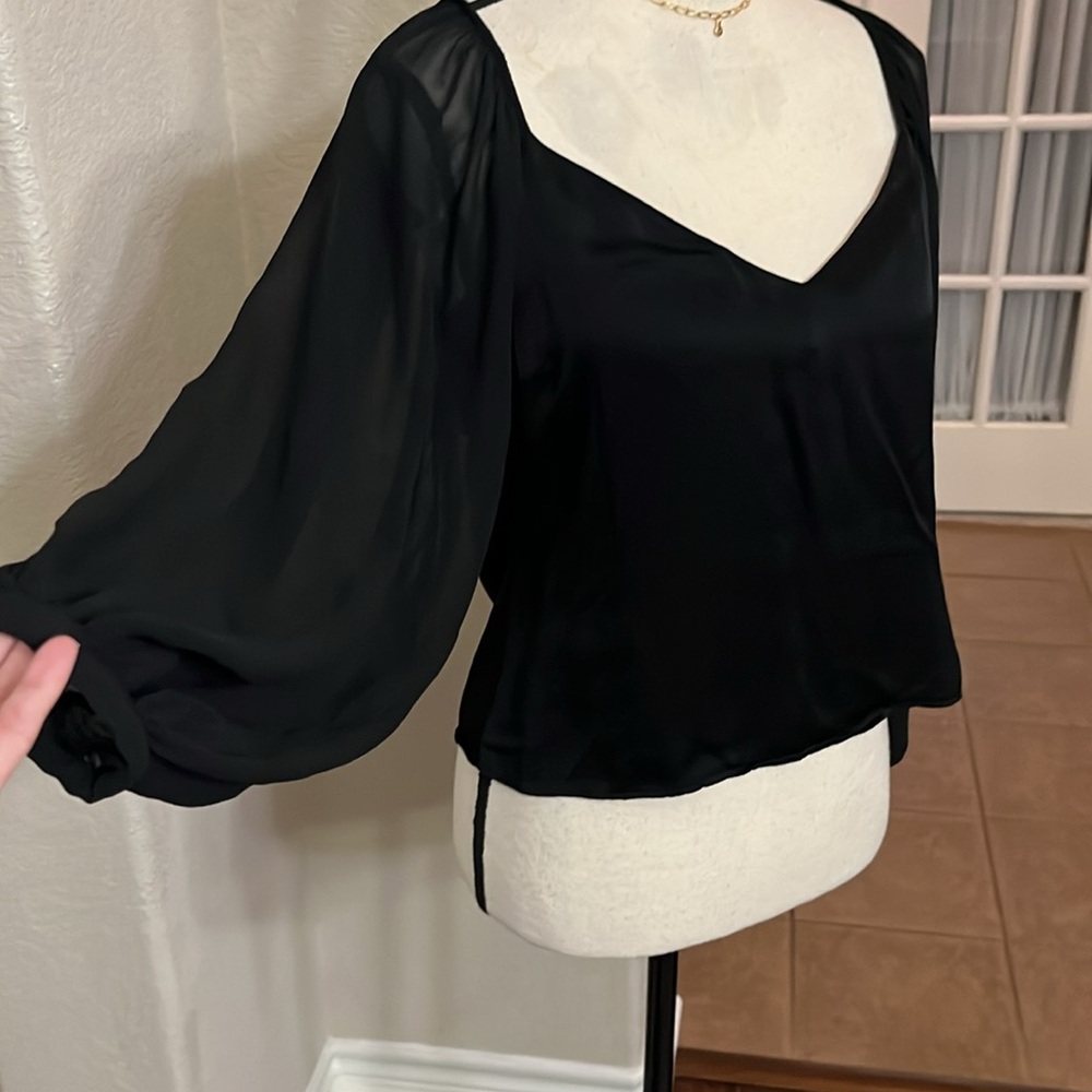 Zara woman black sheer sleeve blouse Size M